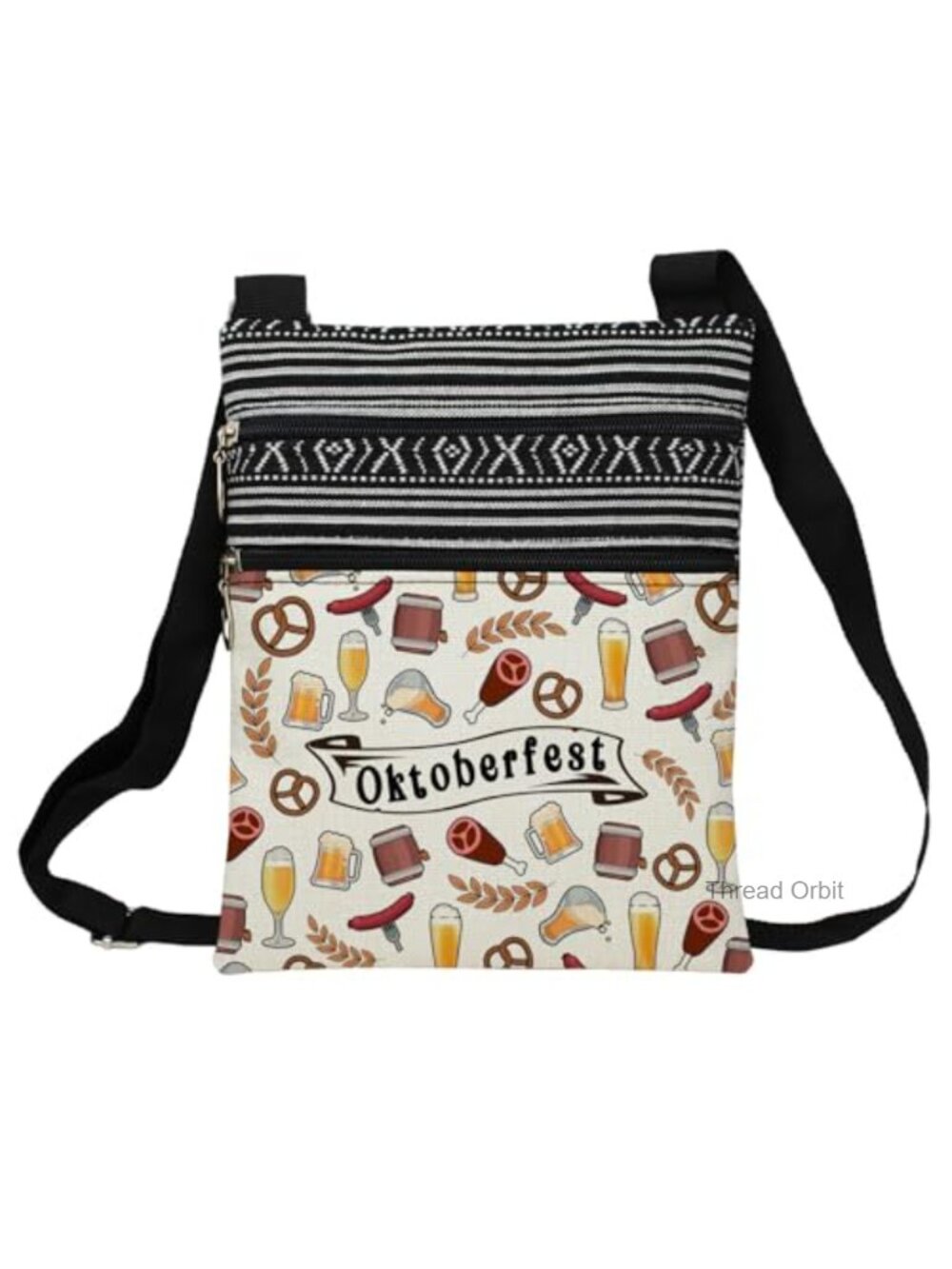 Women's Small Ethnic Print Crossbody Bag Polyester Adjustable Strap Zipper Pouch
